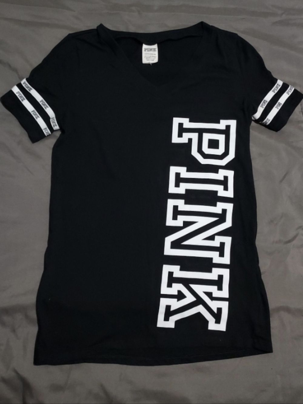 PINK Logo Victoria's Secret Black Tee with White Logo Trim Size XS